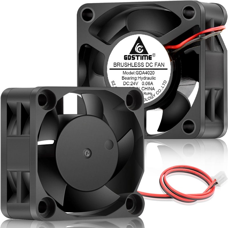 GDSTIME 40mm Brushless Cooling Fan, 40mm x 40mm x 20mm 24V DC Fan 2Pin 6000RPM for 3D Printer 2-Pack - Image 1